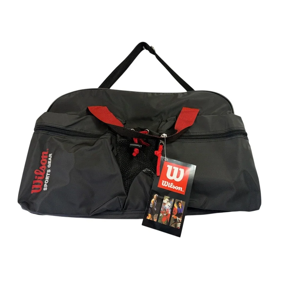 Wilson Sports Gear Vintage Duffel Bag Black Red Nylon Gym Travel NWT